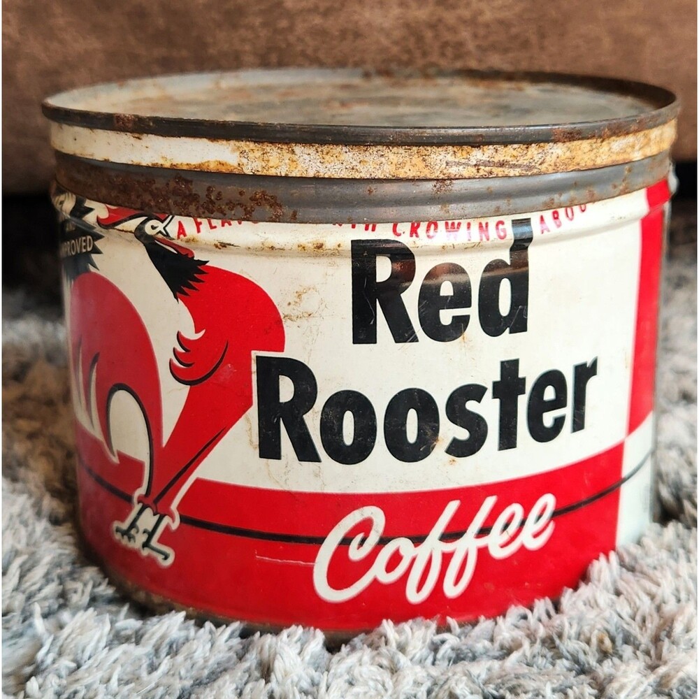 Vintage Red Rooster Coffee 1 Lb Coffee Can Tin Super Valu Hopkins MN